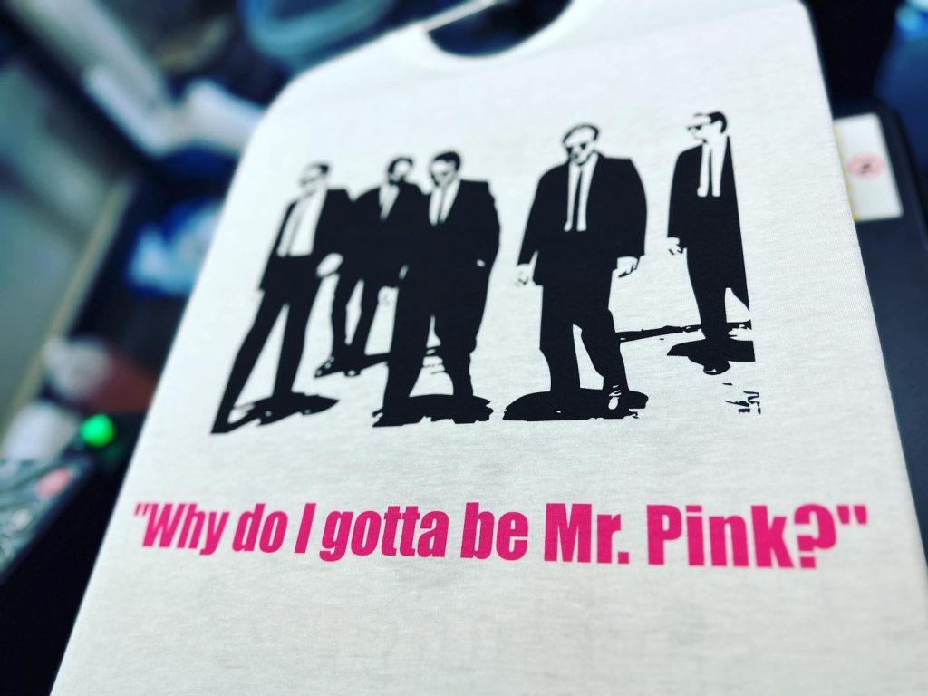 Custom direct-to-garment printed shirt with Reservoir Dogs design