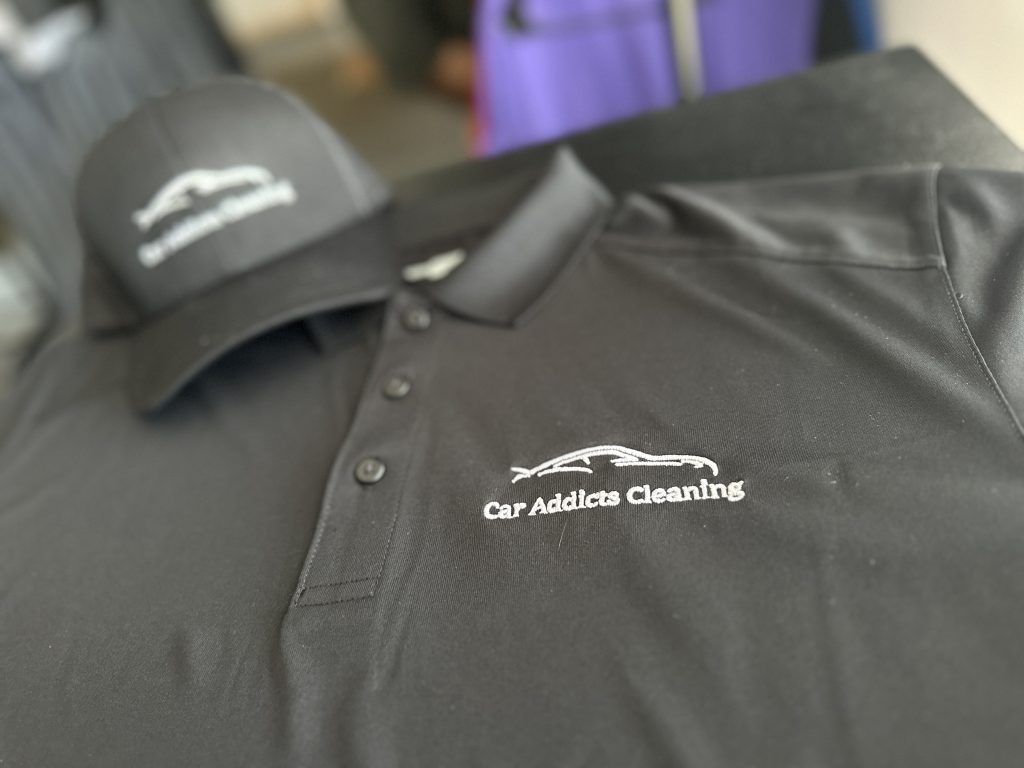 Custom logo embroidery on polos and hats