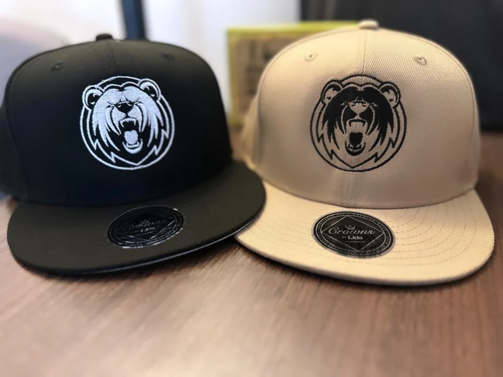 Embroidered logo on hat, different thread colors and hat colors