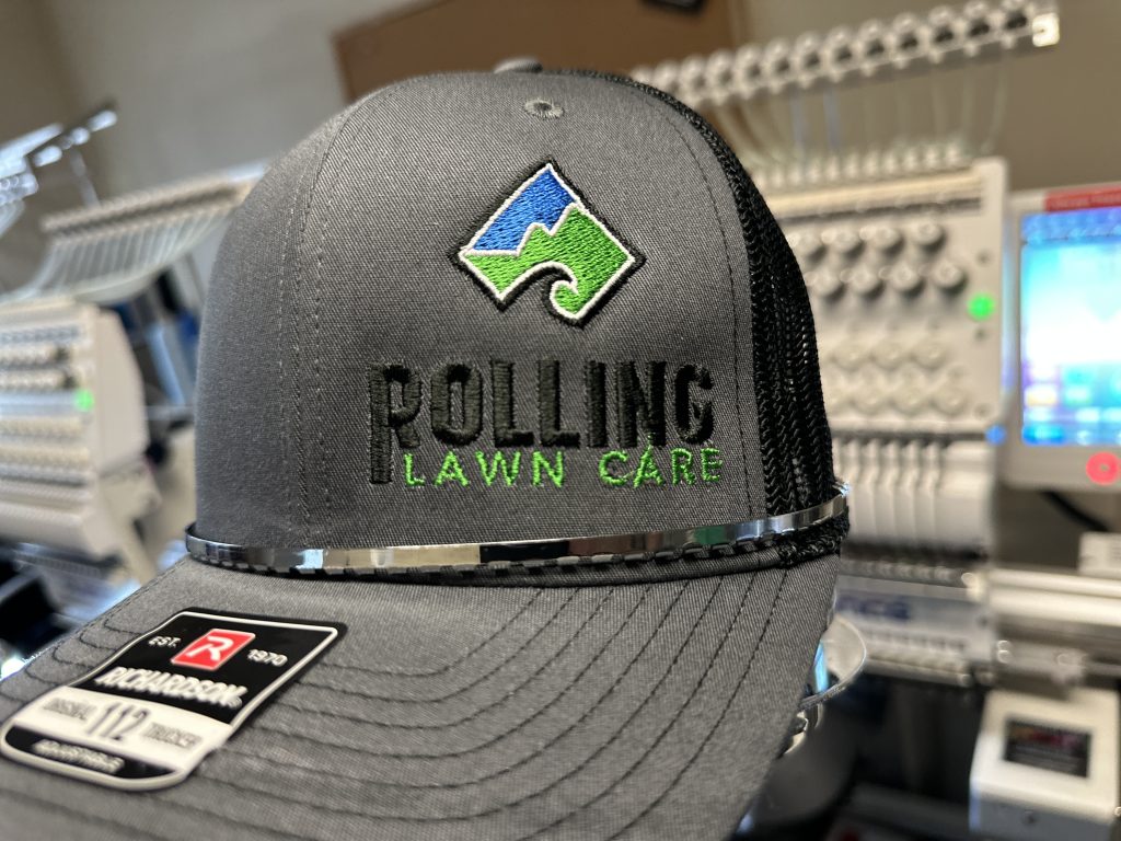 4-color custom embroidered Richardson hat for a local lawn care company, done at The Print Plug in Nampa