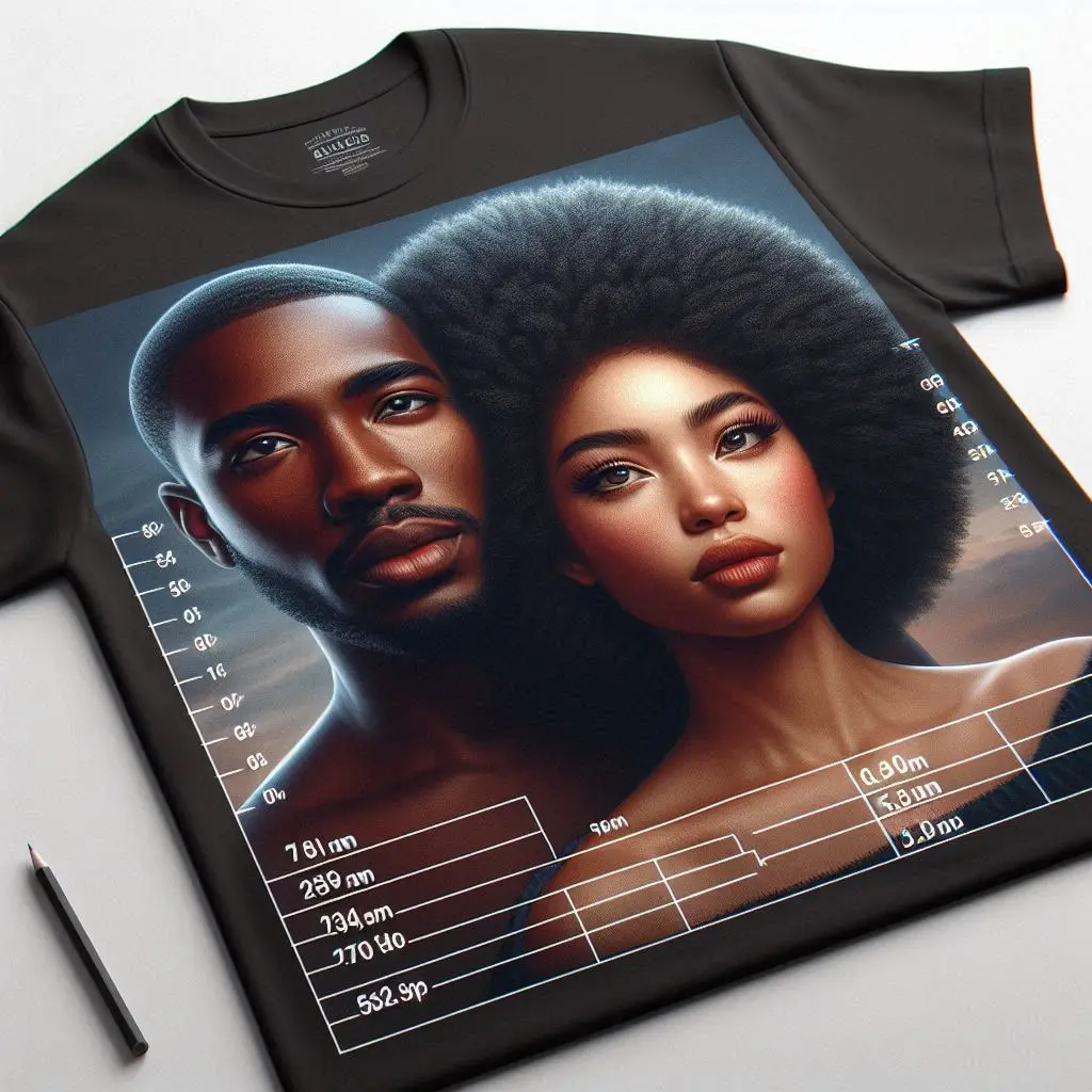 AI image of a man and woman printed onto a custom t-shirt