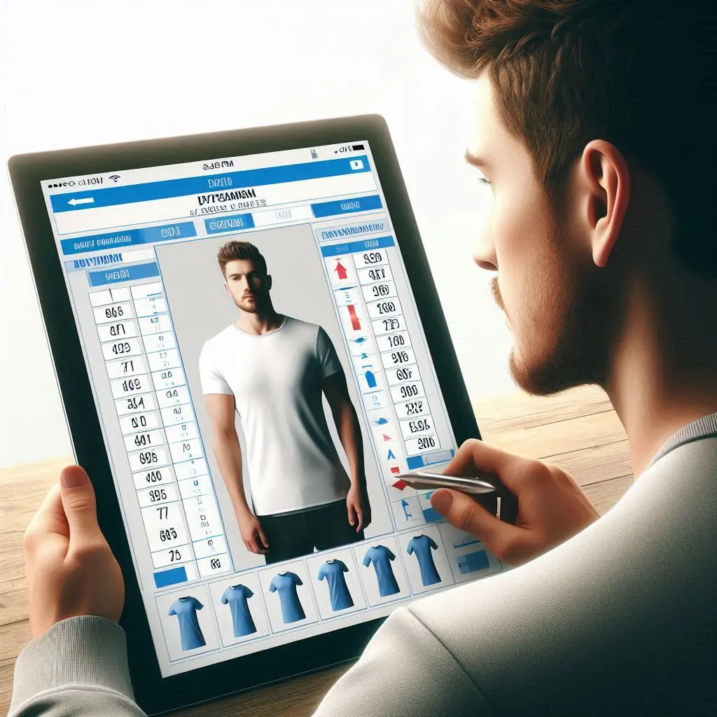 AI image of a man browsing for custom t-shirts for the best style