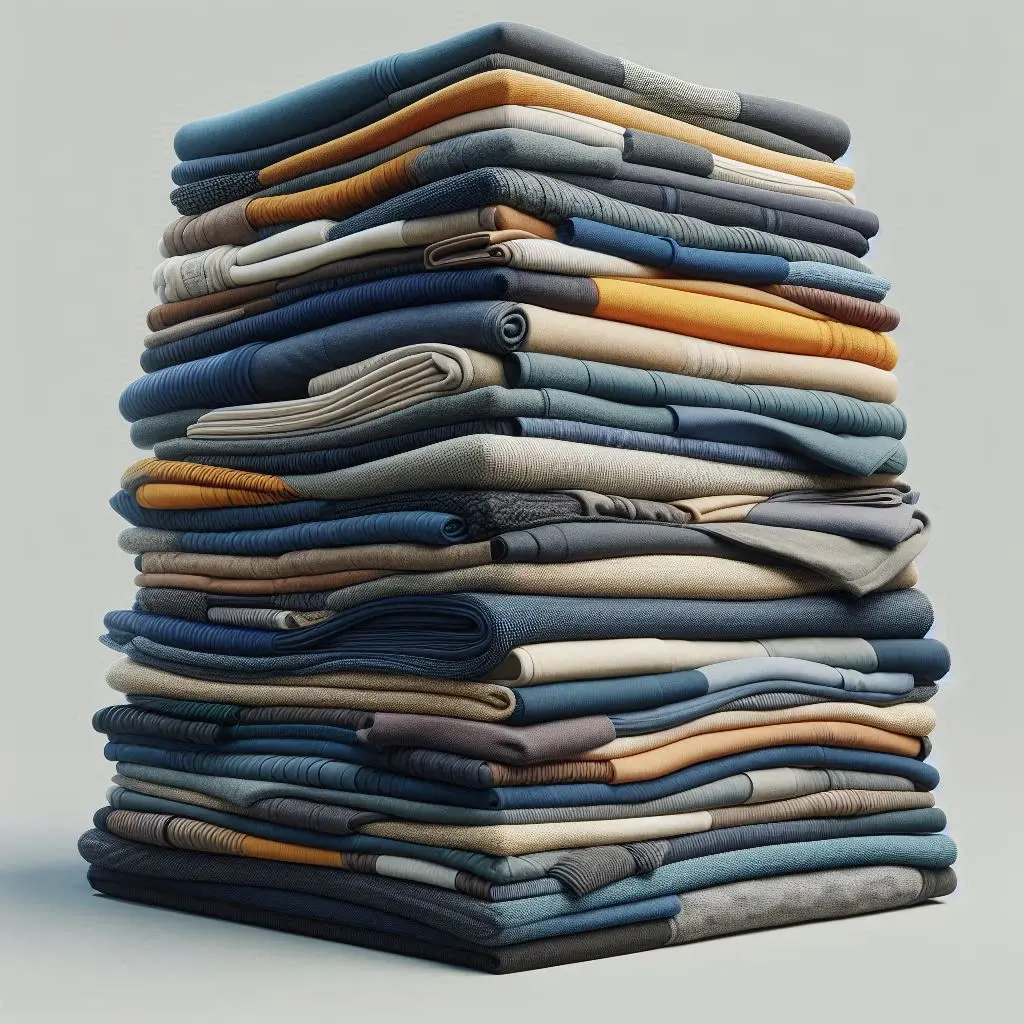 AI image of a stack of custom t-shirts and apparel