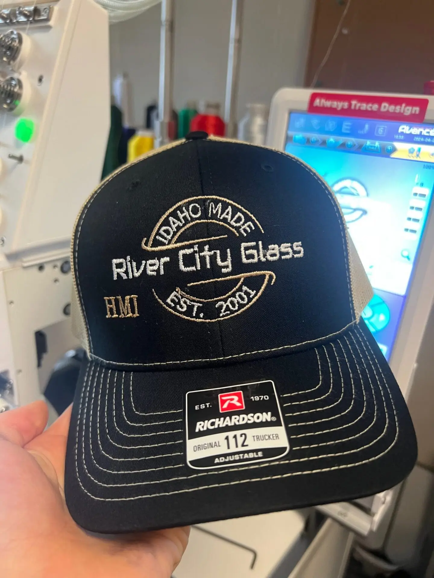 Custom embroidered hat made for a local glass installation company near Nampa