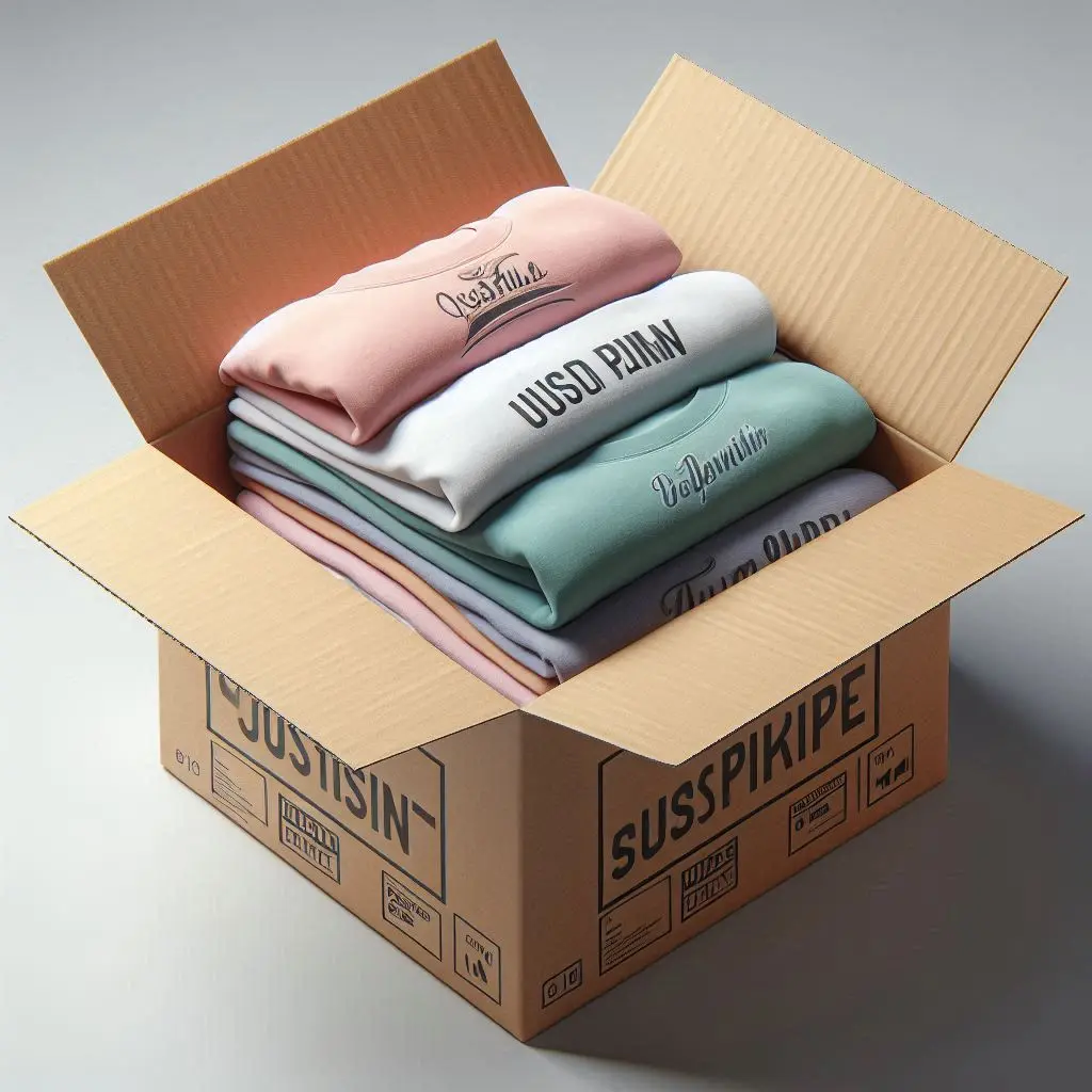 AI image of an opened box of custom garments