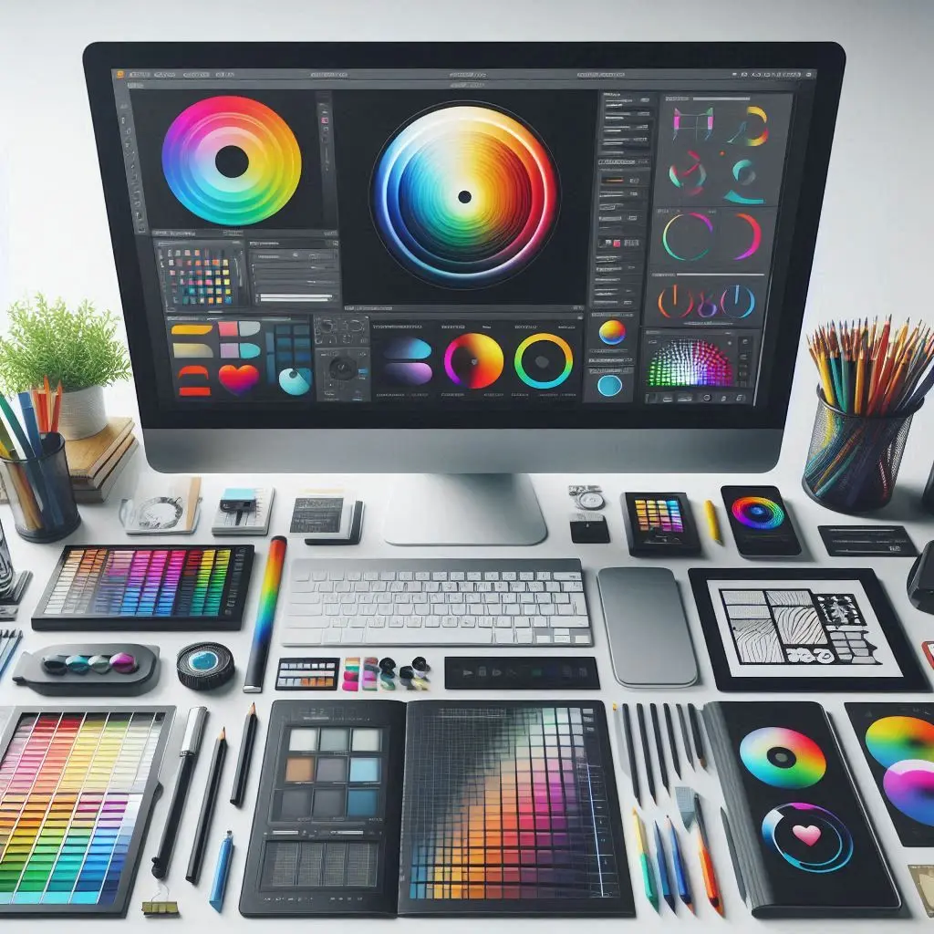 AI image of a computer screen designing brand elements for custom clothes