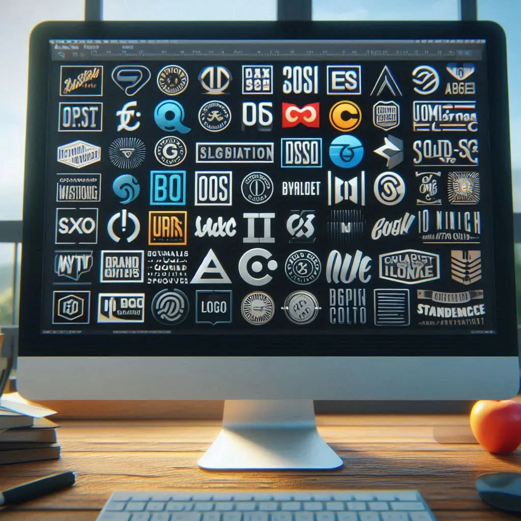 AI image of a computer screen with different fonts and logo ideas for custom t-shirts