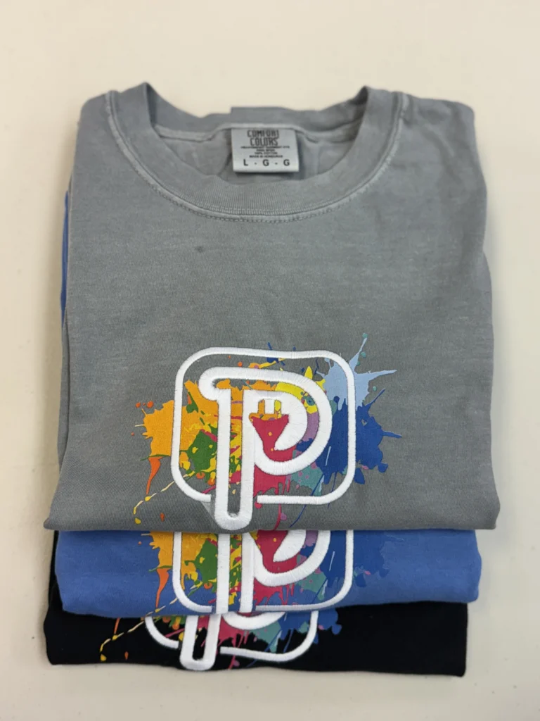 Printed and embroidered custom t-shirts