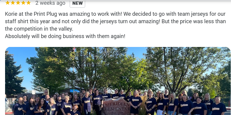 Meridian Elementary staff in custom printed jerseys from The Print Plug