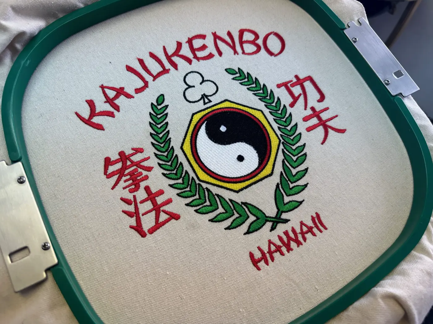 Large design on an embroidery hoop