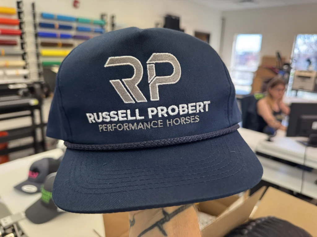 Custom embroidered hats for a local business in Idaho