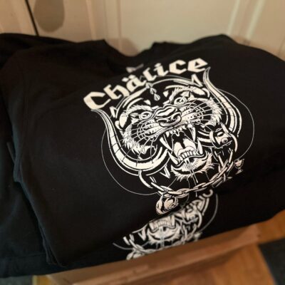 Bulk custom t-shirts with white-on-black screen printing at The Print Plug in Nampa