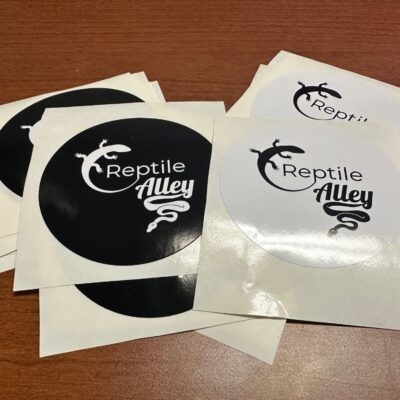 Round cut custom stickers for local reptile shop in Nampa