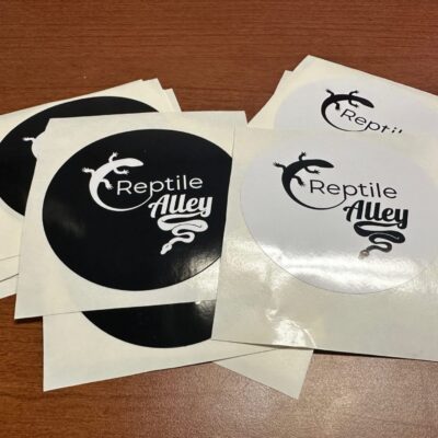 Round cut custom stickers for local reptile shop in Nampa