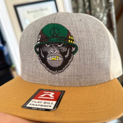 Custom embroidered hat with embroidered design of a gorilla