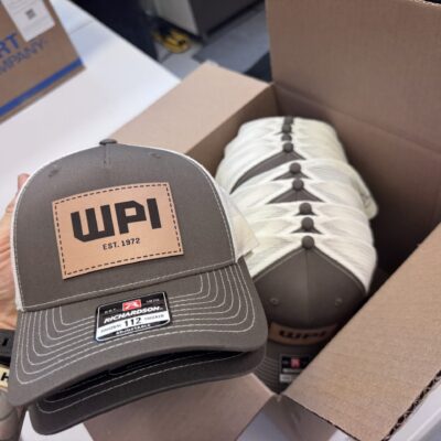 Patch hats boxed and ready for delivery to local business