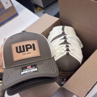 Patch hats boxed and ready for delivery to local business