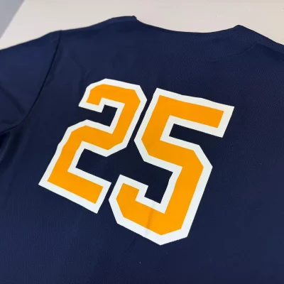 Custom screen printing on a button-up sport jersey