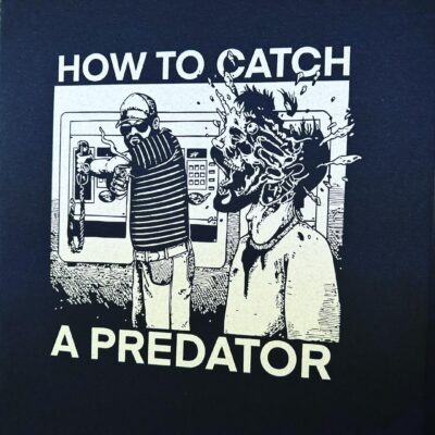 Large white direct-to-garment print on a shirt